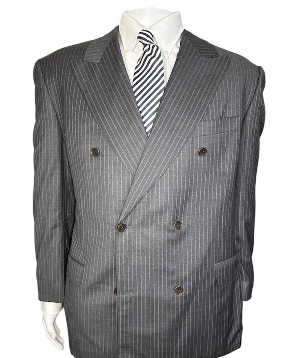 Canali Men’s 46L Gray Pinstripe Double-Breasted Wool Suit 40x29 Italy